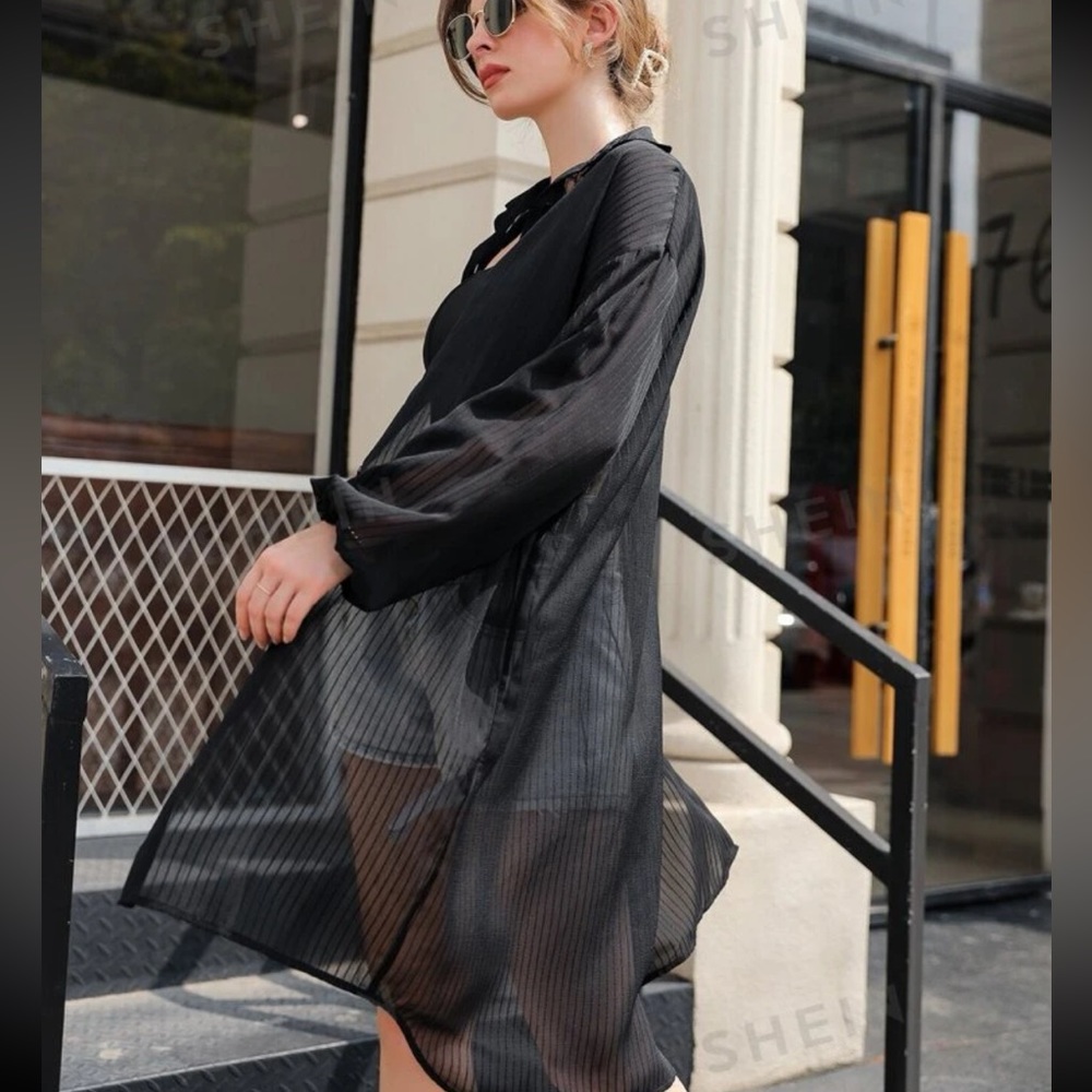 Shein Button Through Longline Chiffon Oversized B… - image 2